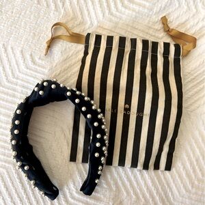 Lele Sadoughi Navy Blue Velvet Headband w/ Pearls NWOT